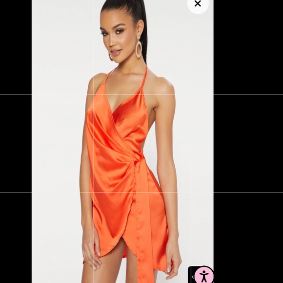 orange satin halterneck wrap bodycon dress Orange Wrap Front Halter Mini Dress | Dresses